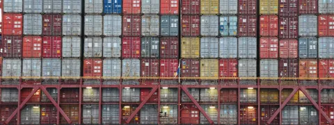 Containers stacked for shipping.